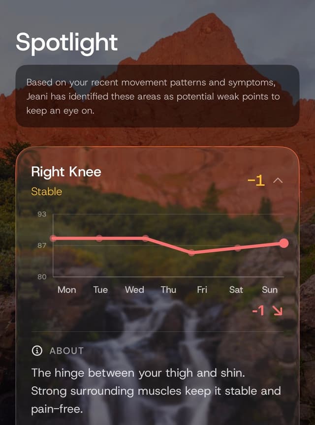 Joint Health Changes screen