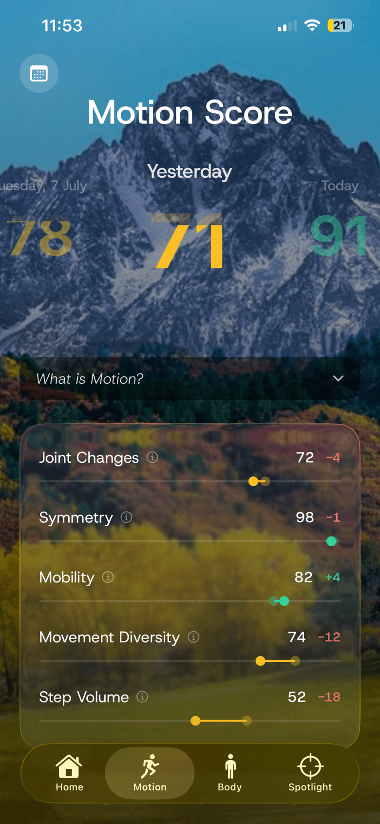 Jeani app — Motion Score